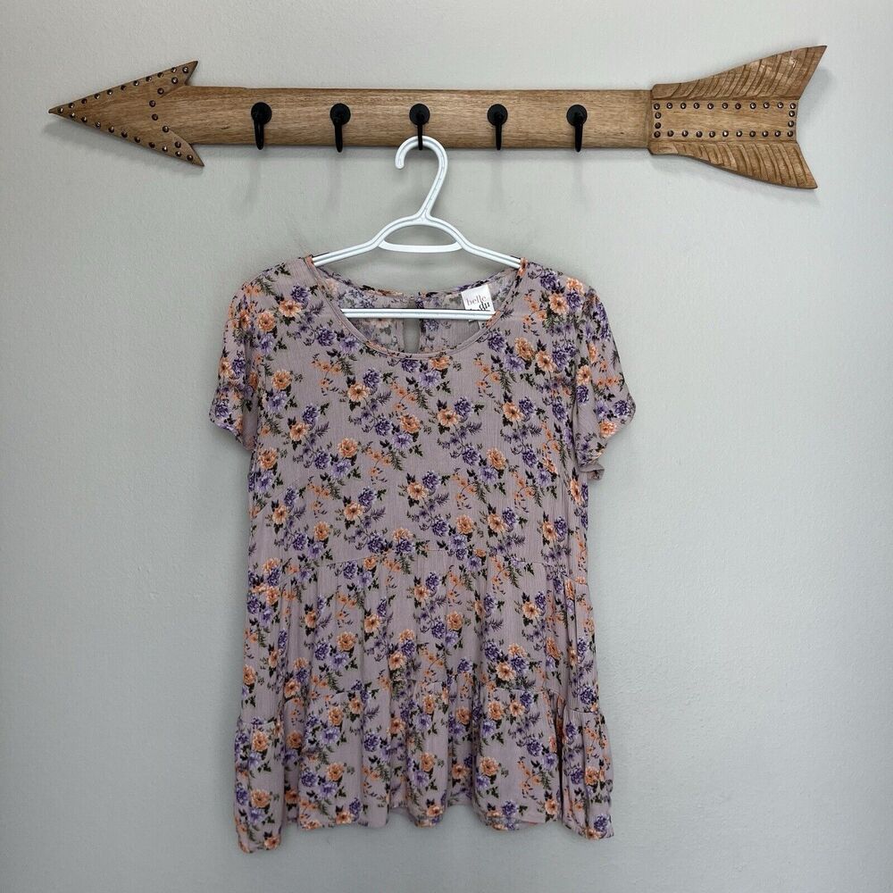 Belle Du Jour | Lavender Purple Floral Boho Peplum Top Festival Medium Short Sl